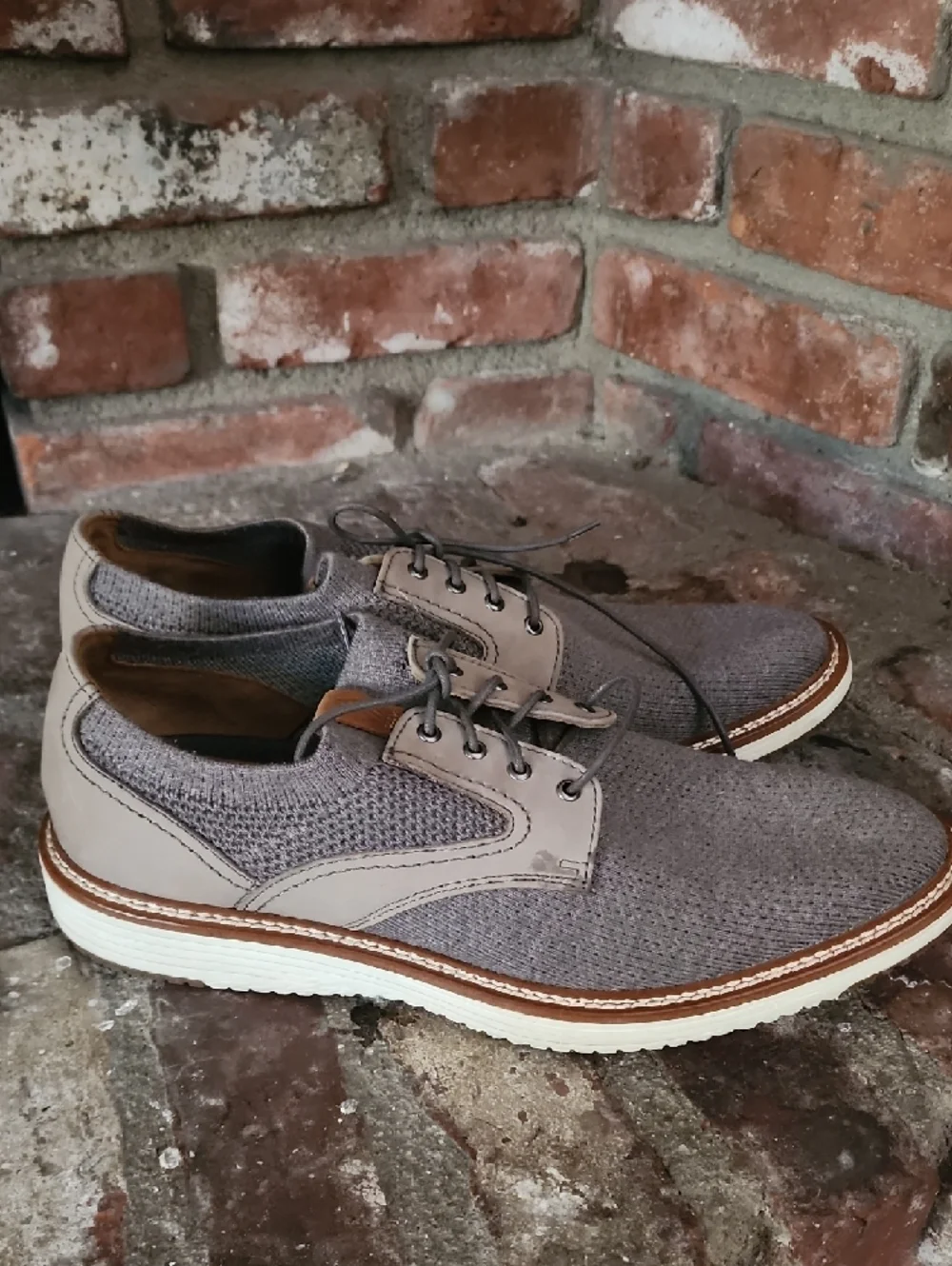 Johnston & Murphy Knit & Leather Lace-Up Oxfords Grey Hybrid Comfort Shoes Sz 10